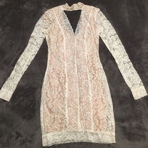Bebe white over lace long sleeve dress